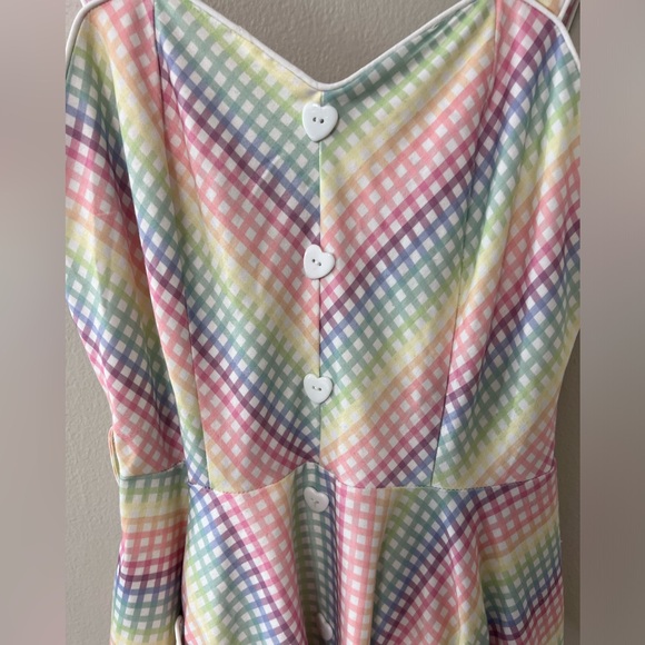 ✨ Voodoo Vixen Trixxie Rainbow Gingham Dress – Size L ✨ - Picture 3 of 12